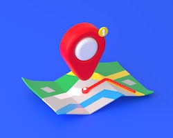 3d render czerwony pin lokalizacji nad mapą z trasą