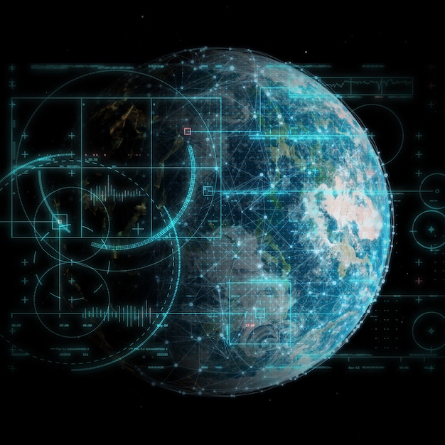 3D render globalnej technologii i komunikacji sieciowej w tle