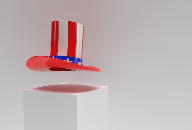 Bezpłatne zdjęcie 3d render ikona kapelusz cylindra w stylu 3d projekt koncepcyjny 4 lipca