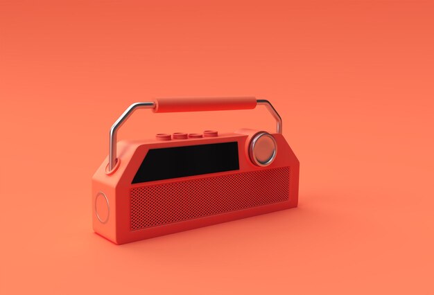 3D render ilustracja starego odbiornika radiowego w stylu retro vintage na białym tle na czerwonym tle.