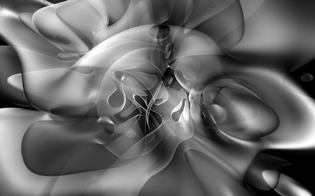 3d render monochromatycznej czarno-białej sztuki abstrakcyjnej z surrealistycznym obcym kwiatem w krzywych falistych formach