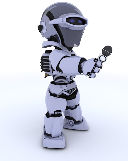 3D render reporter Robot z mikrofonem