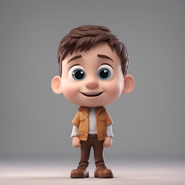 Bezpłatne zdjęcie 3d render słodkiego chłopca w brązowych ubraniach
