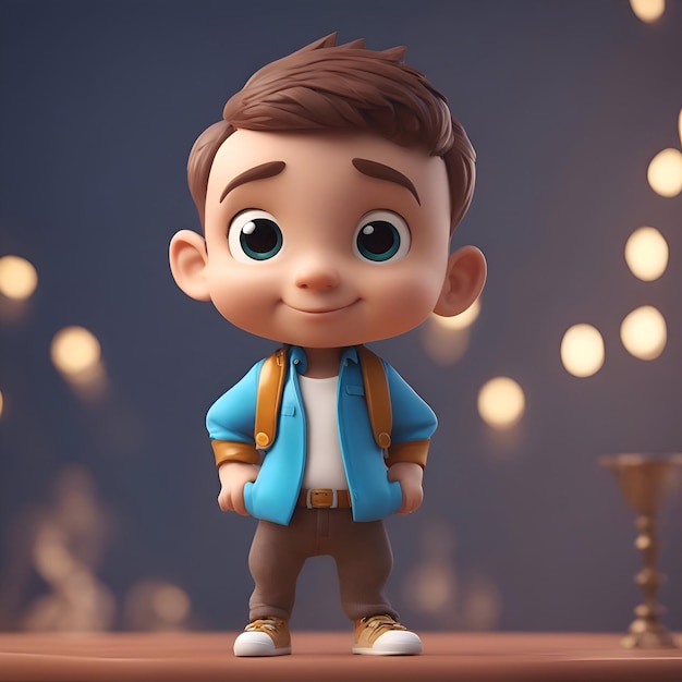 Bezpłatne zdjęcie 3d render słodkiego małego chłopca stojącego przed oświetlonym tłem