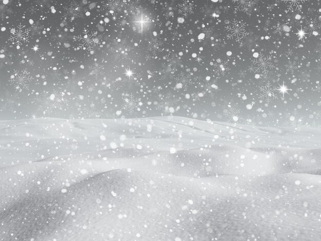3D render śnieżnego tła krajobrazu Bożego Narodzenia