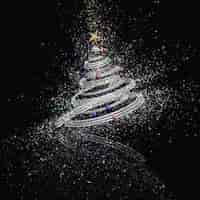 Bezpłatne zdjęcie 3d render streszczenie choinki z eksplodującego efektem brokatowym