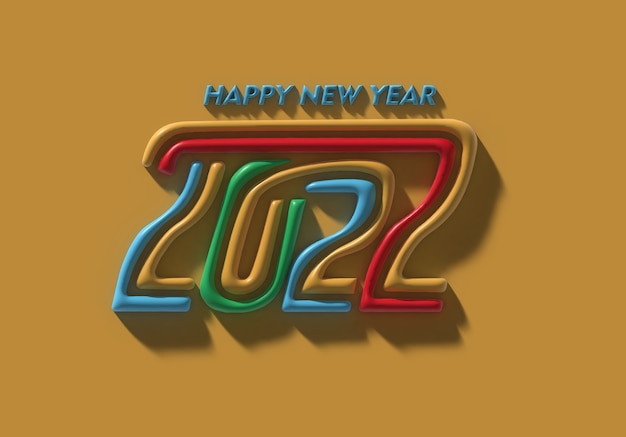 Bezpłatne zdjęcie 3d render szczęśliwego nowego roku 2022 projekt typografii tekstu.