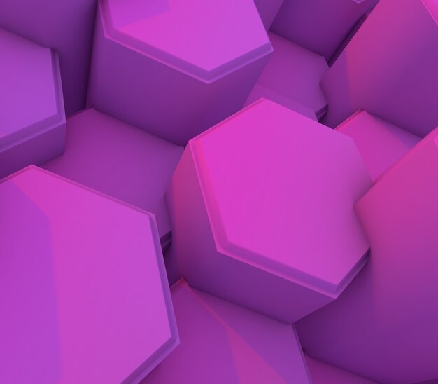 3D render tła tech z różowymi sześciokątami wytłaczającymi