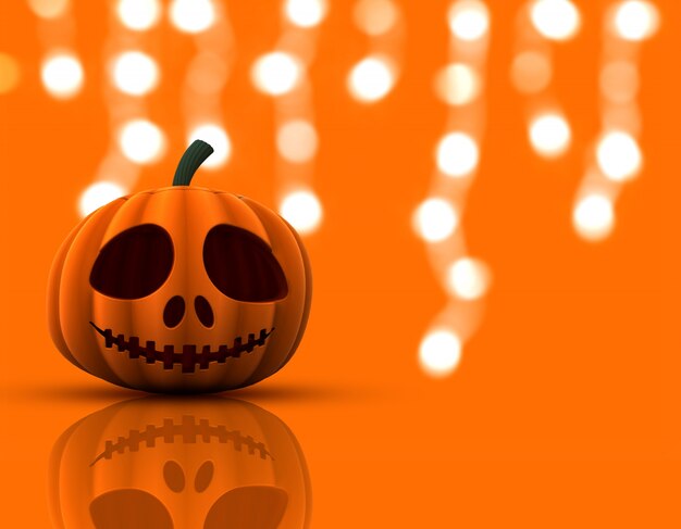 3D render z dyni na Halloween na tle światła bokeh
