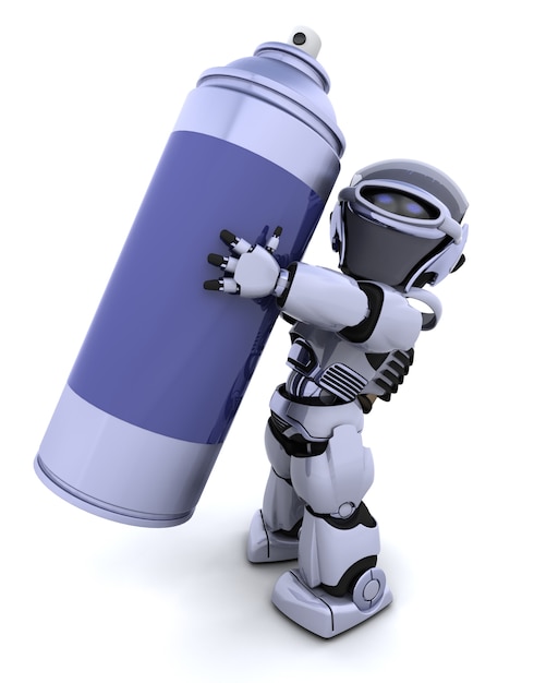 3D render z robotem z spray