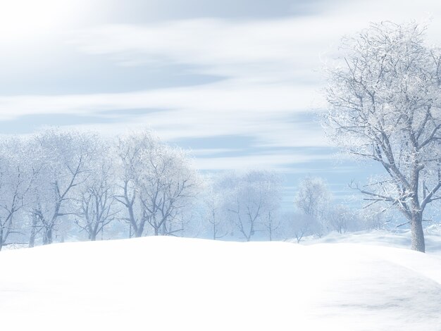 3D render z zimowym śnieżnym krajobrazem