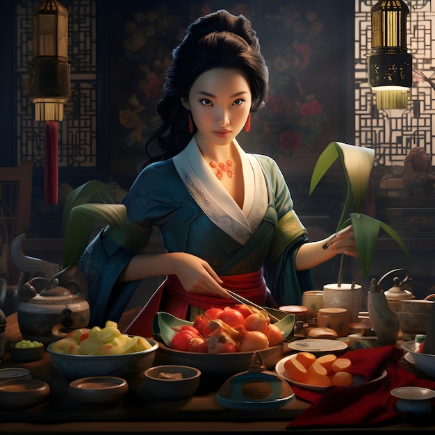 Bezpłatne zdjęcie 3d rendering chińskiej kolacji spotkania