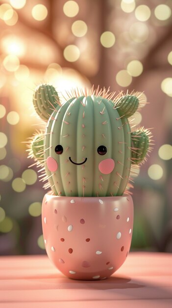 3D rendering kreskówki kaktusów z przyjazną twarzą