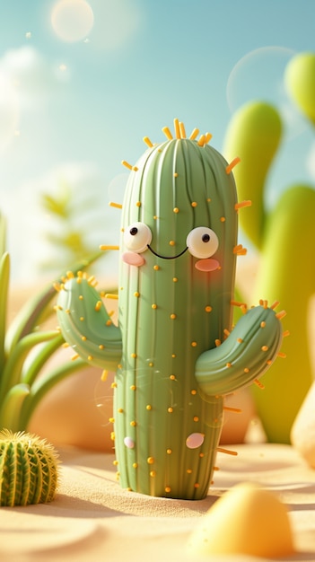3d Rendering Kreskówki Kaktusów Z Przyjazną Twarzą