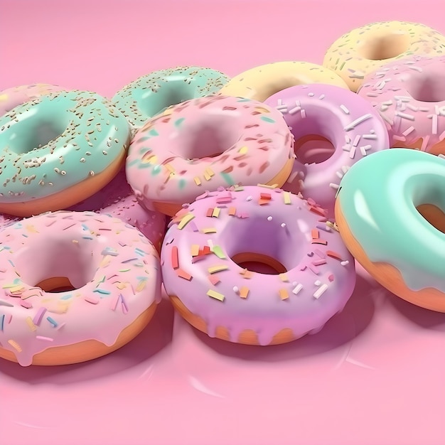3D rendering pączków z glazurą na różowym tle