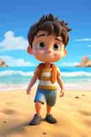 Bezpłatne zdjęcie 3d rendering postaci dziecka na plaży