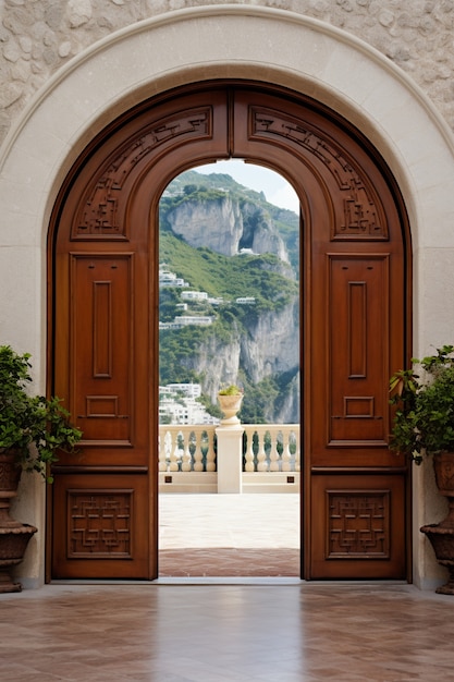 Bezpłatne zdjęcie 3d rendering śródziemnomorskiej drzwi