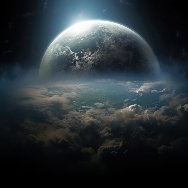 Bezpłatne zdjęcie 3d renderowanie ciemnej ziemi w kosmosie
