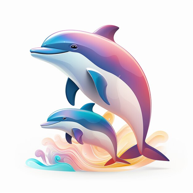3D renderowanie kolorowych delfinów