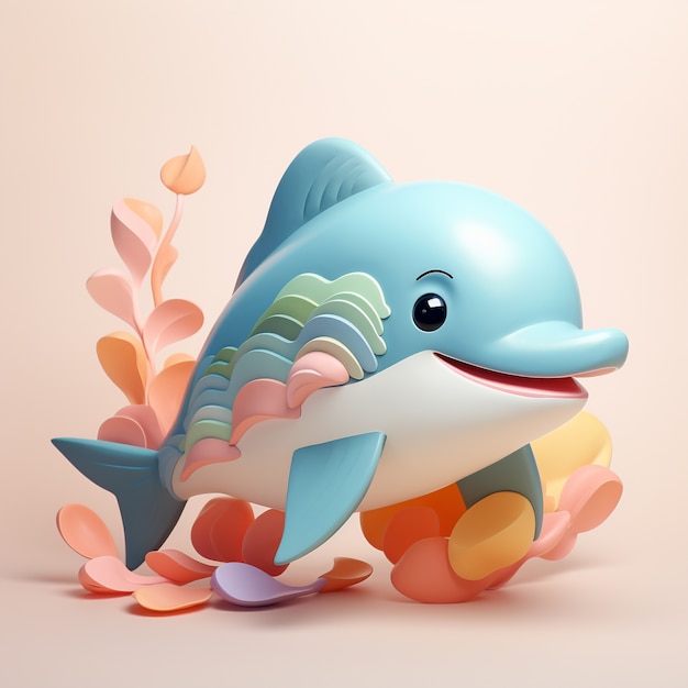 Bezpłatne zdjęcie 3d renderowanie pływających delfinów