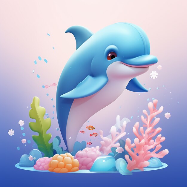 3D renderowanie pływających delfinów