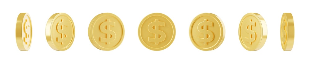 Bezpłatne zdjęcie 3d renderowanie złotej monety obracanie animowanego arkusza duszków