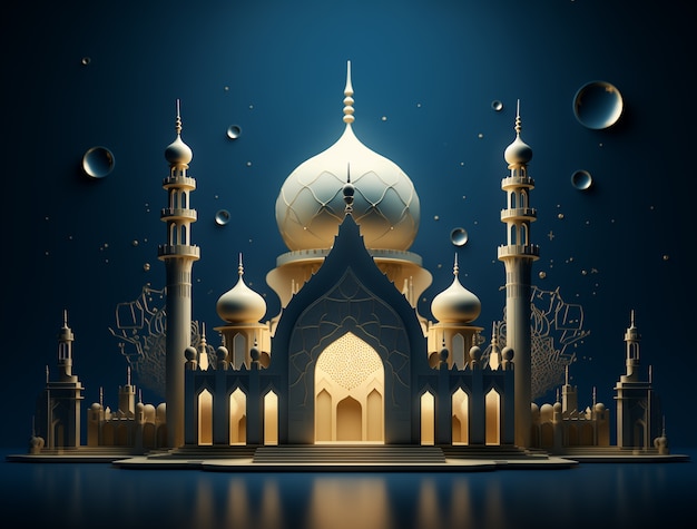 Bezpłatne zdjęcie 3d sceny elementów świętowania ramadanu
