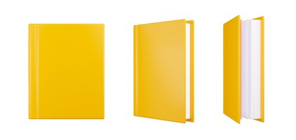 Bezpłatne zdjęcie 3d stojąca książka z pustą żółtą okładką