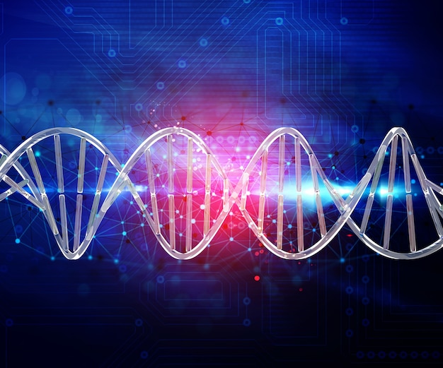 3D streszczenie techno tle z łączących kropki i linii i nici DNA