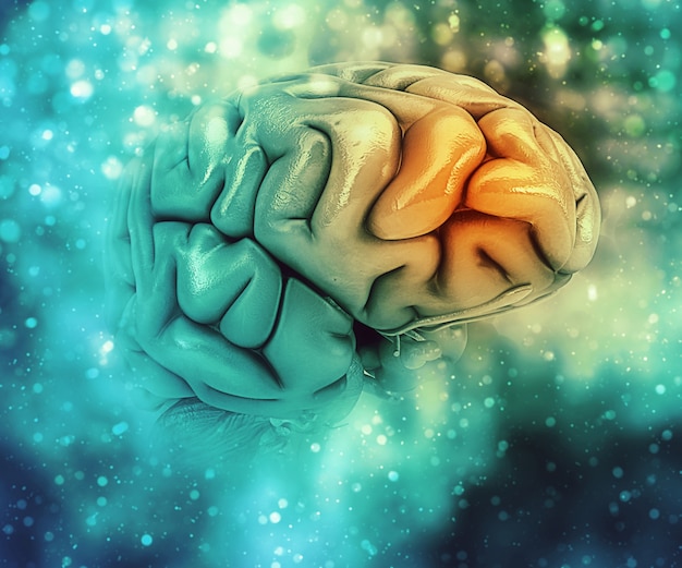 Bezpłatne zdjęcie 3d tło medyczne z mózgu z płata czołowego podświetlony