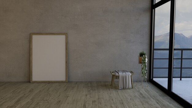 3D Współczesny pusty pokój i ramka na zdjęcia