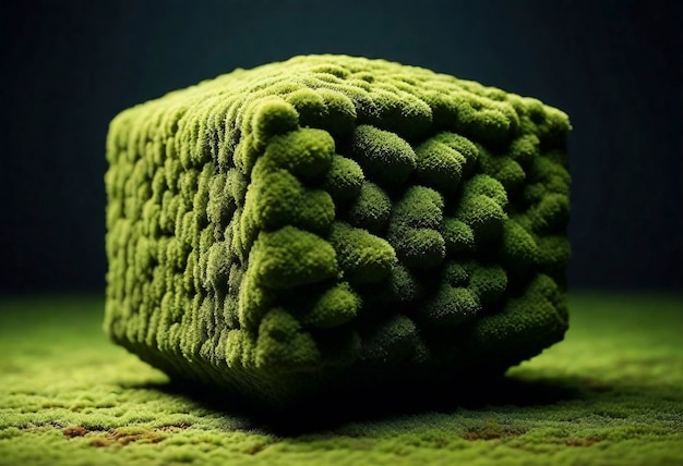 Bezpłatne zdjęcie 3d zielony mech na abstrakcyjnym kształcie