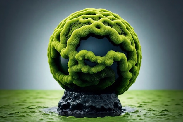 Bezpłatne zdjęcie 3d zielony mech na abstrakcyjnym kształcie