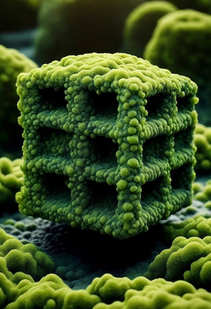 3d zielony mech na abstrakcyjnym kształcie