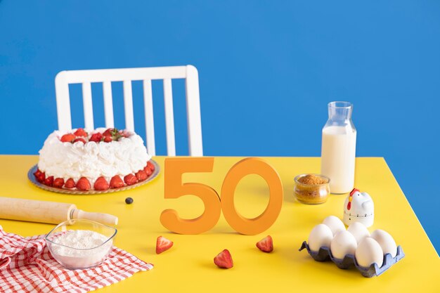 50. aranżacja urodzinowa ze składnikami do gotowania ciasta