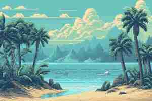 Bezpłatne zdjęcie 8-bitowa scena pikseli graficznych z plażą