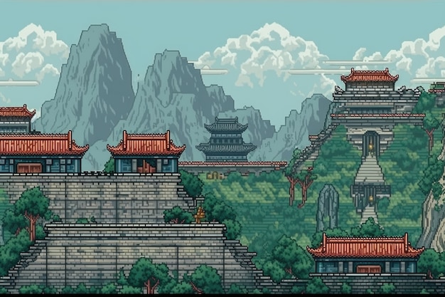 8-bitowa scena pikseli graficznych z zamkiem