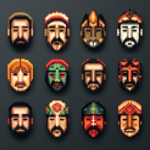 8-bitowe gracze z głowami postaci