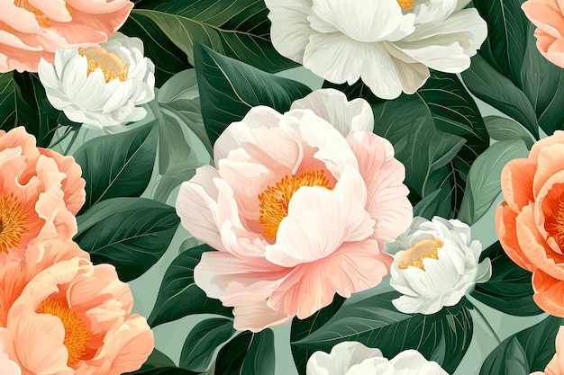 Bezpłatne zdjęcie abstrakcyjna sztuka kwiatowa tło szablon botaniczna akwarela wektorowe ilustracje kwiatowe pąków liści pastelowe odcienie ramki bez szwu wzór piwonia na kartkę z życzeniami zaproszenie na ślub lub plakat