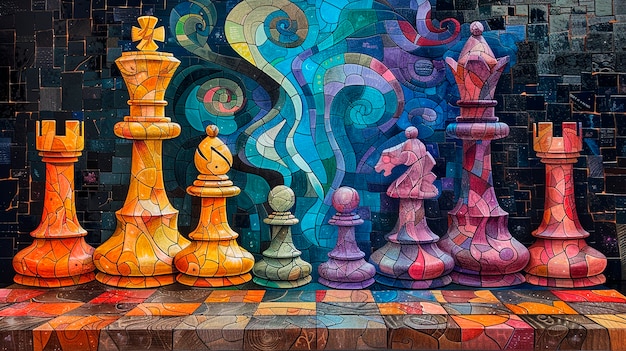 Bezpłatne zdjęcie abstrakcyjne figurki szachowe w stylu sztuki cyfrowej