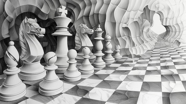 Bezpłatne zdjęcie abstrakcyjne figurki szachowe w stylu sztuki cyfrowej