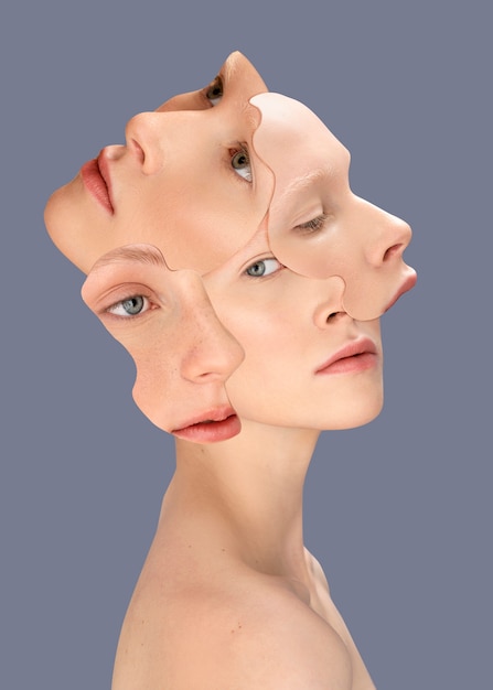 Bezpłatne zdjęcie abstrakcyjne połączenie rysów twarzy