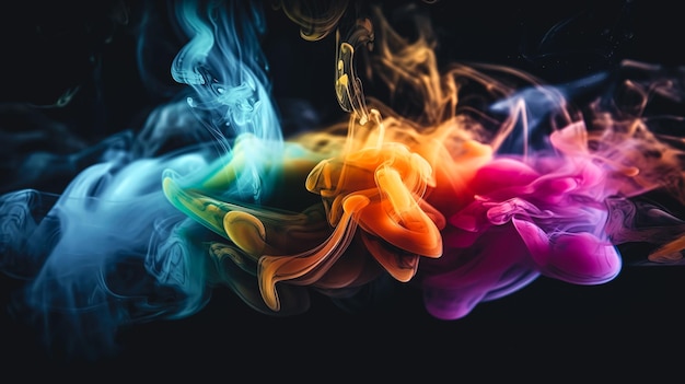 Abstrakcyjne tło z kolorowymi kłębami dymu generatywnego AI