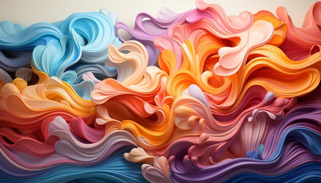 Abstrakcyjne tło z wielobarwnym wzorem fali, żywymi kolorami płynącymi płynnie generowanymi przez sztuczną inteligencję