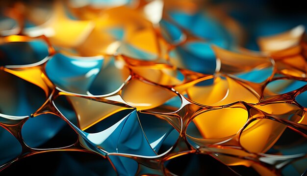 Abstrakcyjny futurystyczny projekt z żywymi kolorami i świecącymi przezroczystymi kształtami generowanymi przez sztuczną inteligencję
