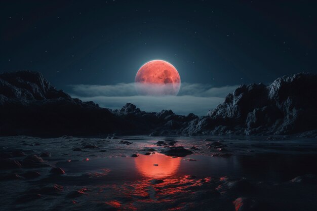 Abstrakcyjny krajobraz z fotorealistycznym widokiem księżyca