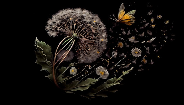 Abstrakcyjny projekt oddaje kolorowe botaniczne piękno w generatywnej sztucznej inteligencji natury