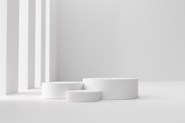 Abstrakcyjny wyświetlacz produktu na białym podium na białym tle renderowania 3d