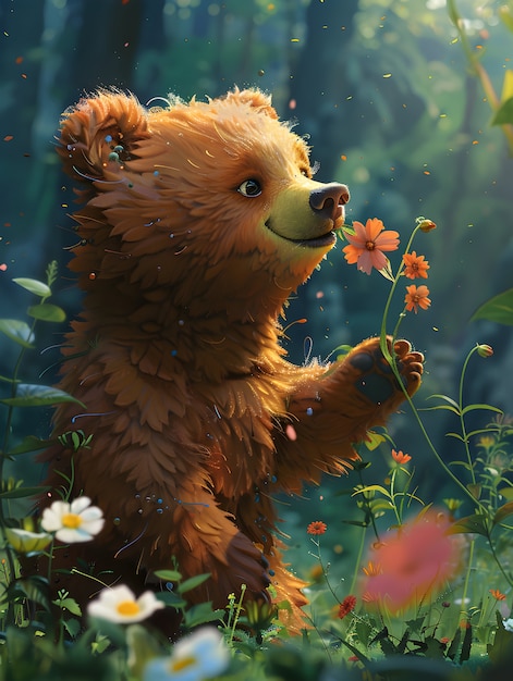 Bezpłatne zdjęcie adorable bear illustration in digital art style