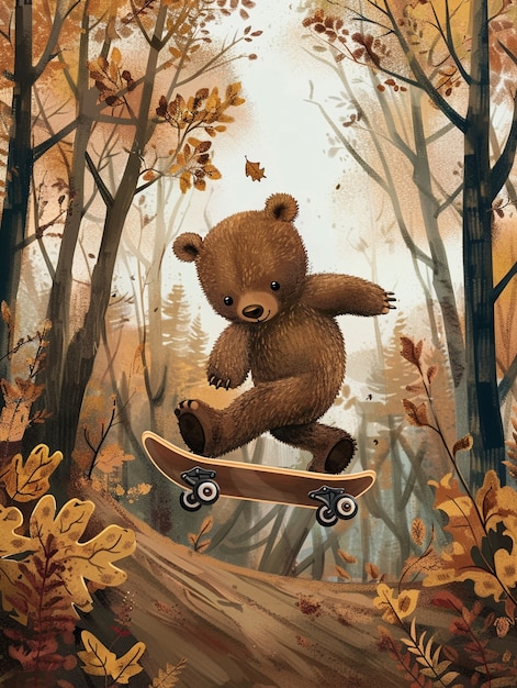 Bezpłatne zdjęcie adorable bear illustration in digital art style